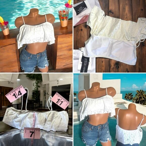 Design Lab Swimwear l Cute White bikini, Bathing Suit Top l Built in bra l L - Picture 7 of 10